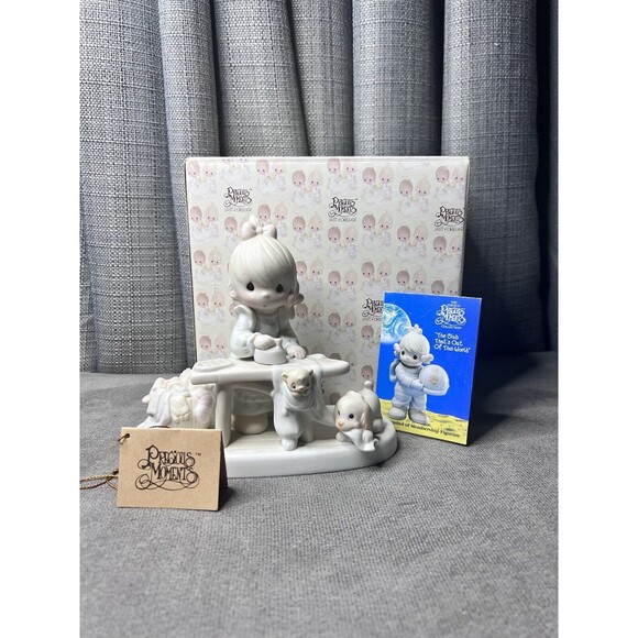 Vtg Precious Moments Enesco Press On E-9265 Porcelain Figurine Box 1982 - Picture 1 of 10